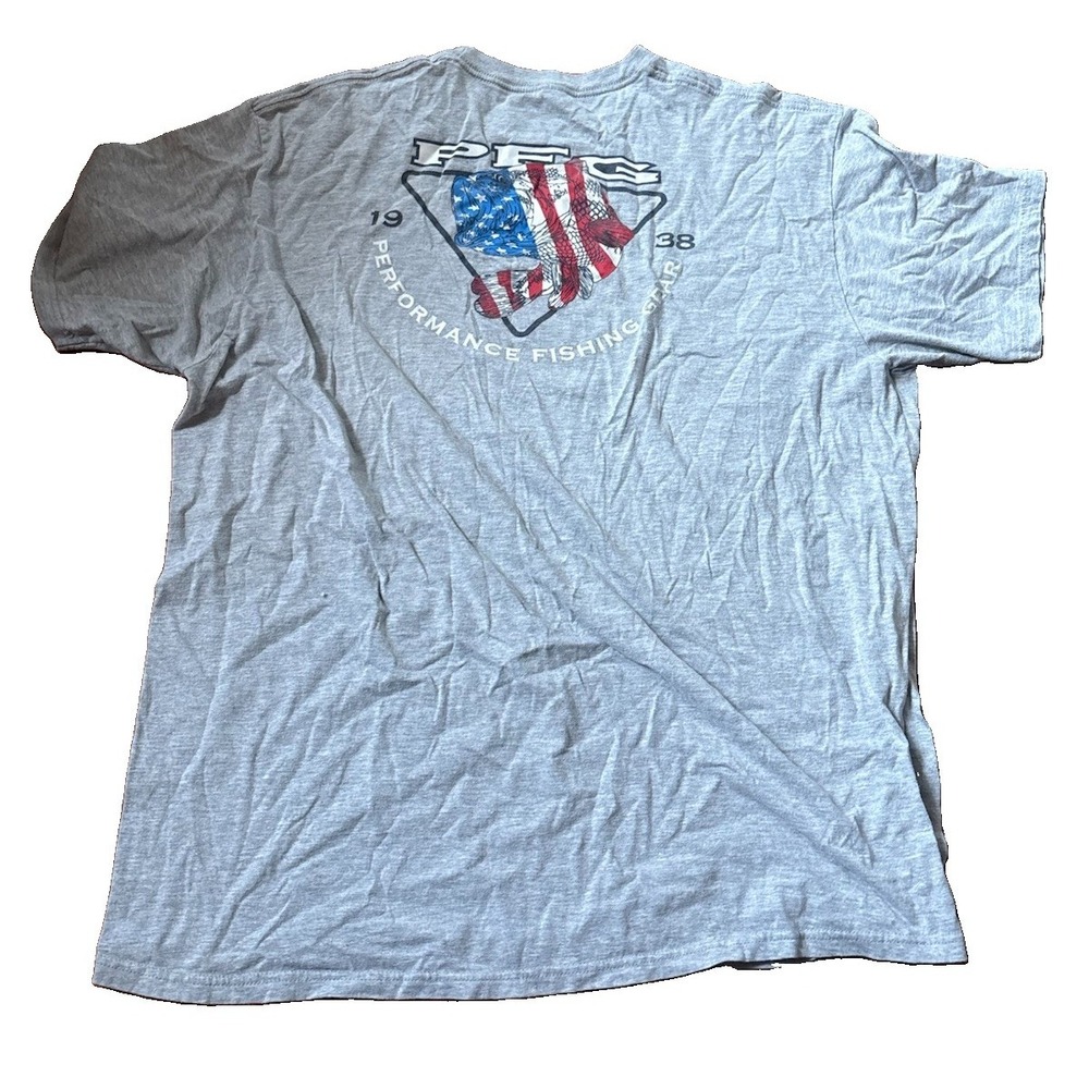 Columbia PFG Shirt Mens 2XL Gray Short Sleeve Graphic Tee USA Flag Fish